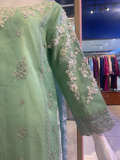 Mint Green Embroidered Organza 3-Piece Suit