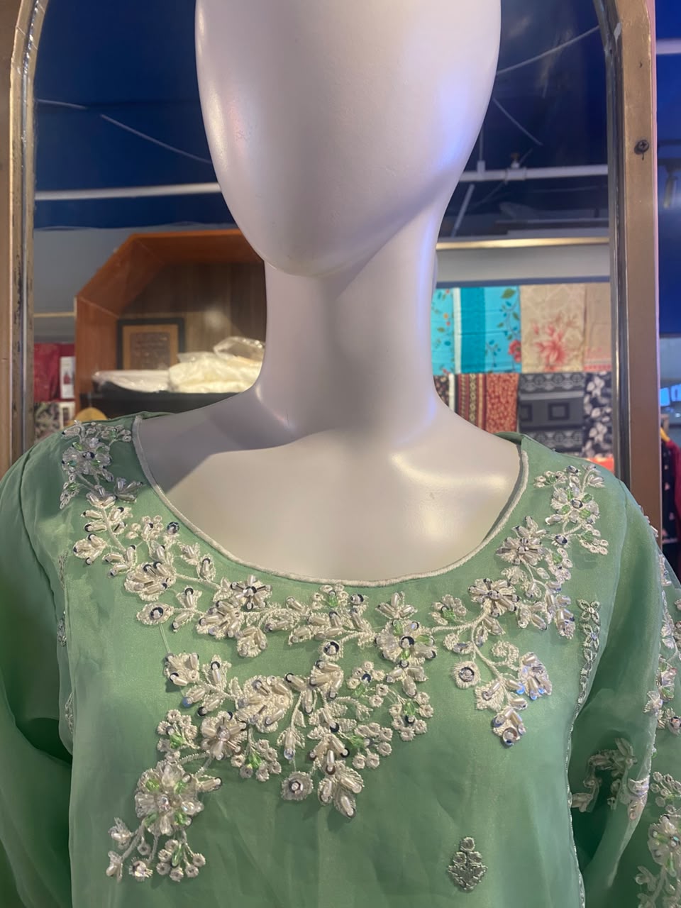 Mint Green Embroidered Organza 3-Piece Suit