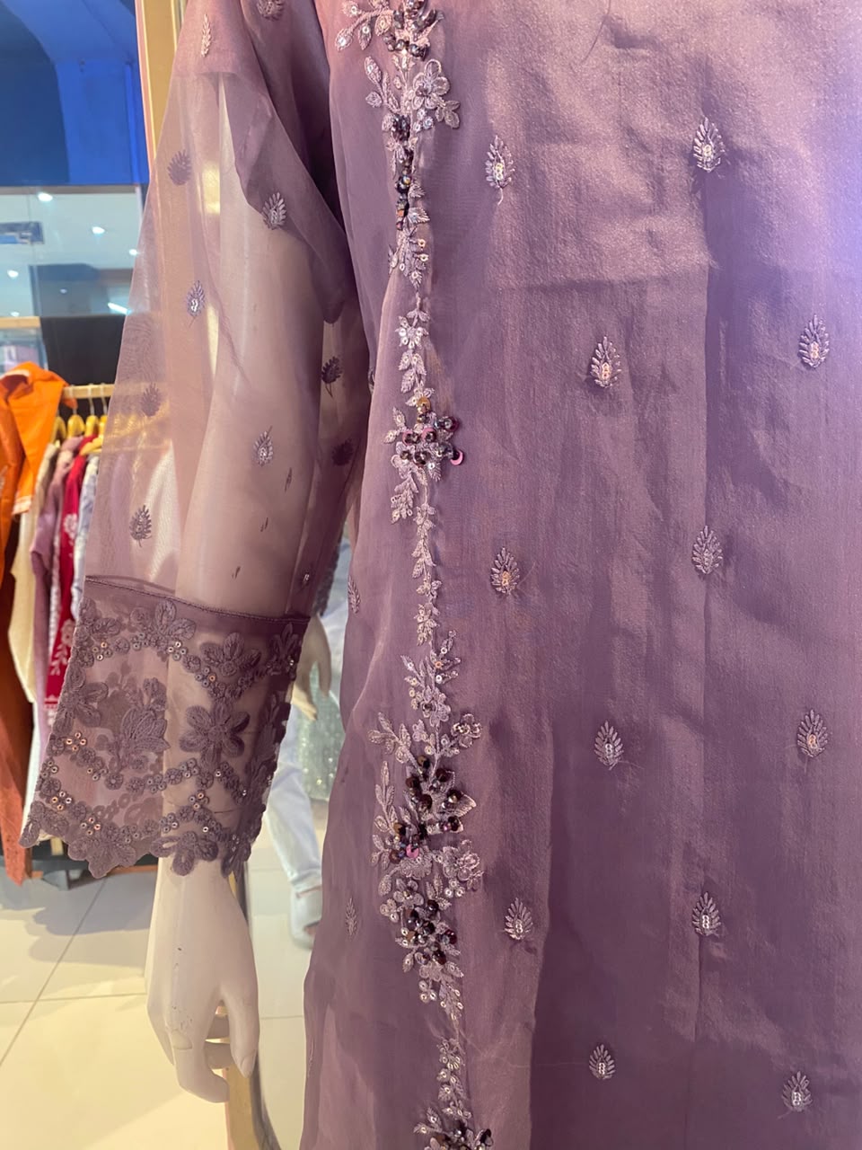 Dusty Orchid – Embellished Premium 3-Piece Organza Formal Suit