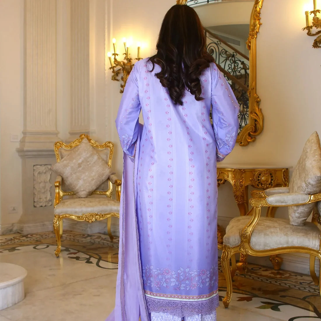 Lavender Blossom – Hand-Embellished Silk Semi-Formal Suit