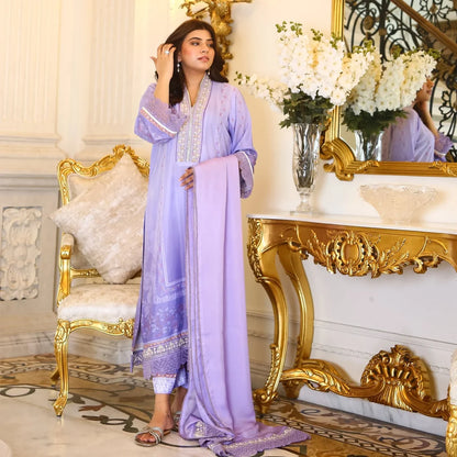 Lavender Blossom – Hand-Embellished Silk Semi-Formal Suit