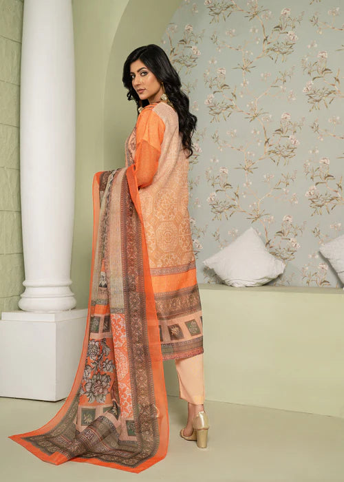 Peach Printed Poly-Lawn 3-Piece Suit