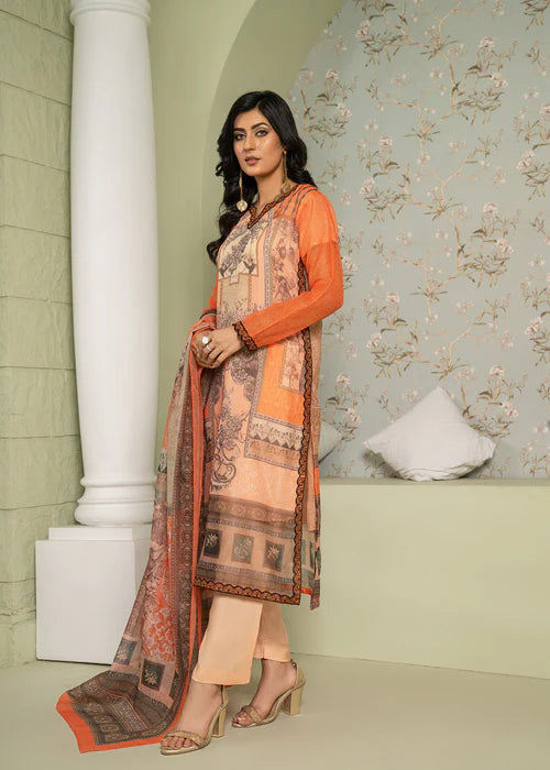 Peach Printed Poly-Lawn 3-Piece Suit
