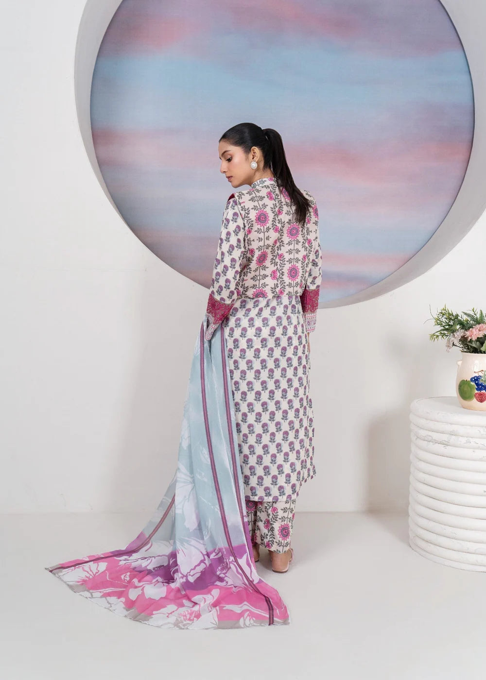 Floral Dream – 4-Piece Printed Lawn Suit with Jacket & Silk Dupatta