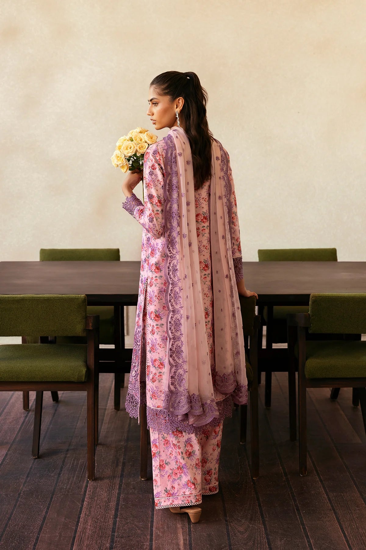 3 Piece - Embroidered Lawn Suit Unstitched With Chiffon Dupatta