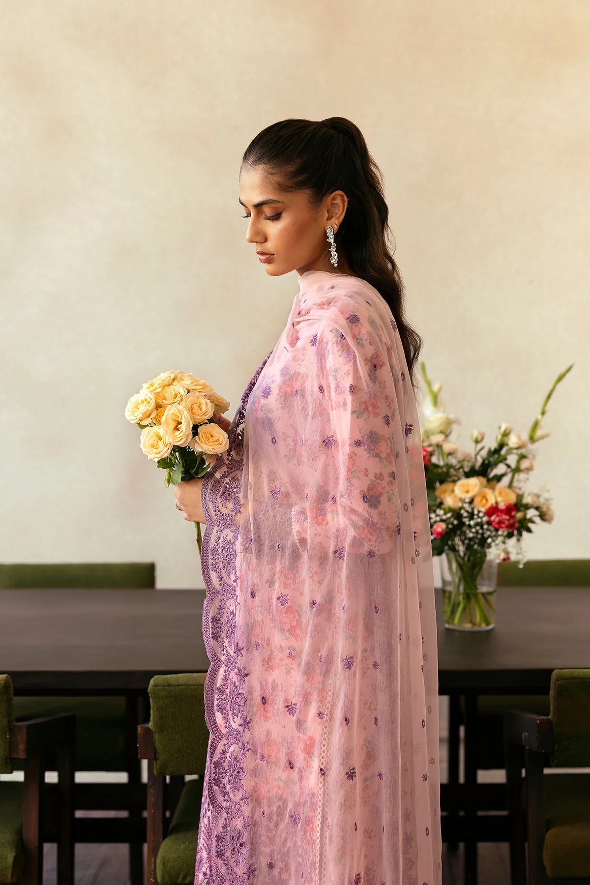 3 Piece - Embroidered Lawn Suit Unstitched With Chiffon Dupatta