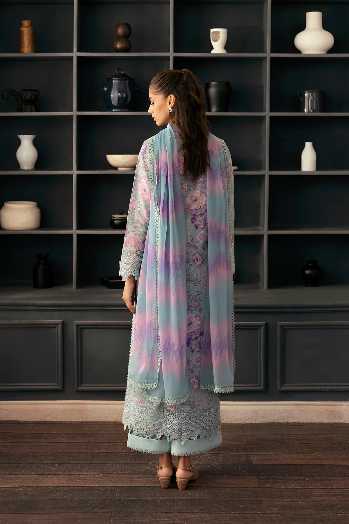 3 Piece - Embroidered Lawn Suit Unstitched With Chiffon Dupatta